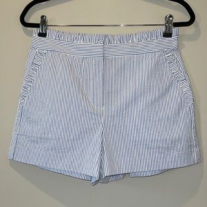 J Crew Factory Striped Seersucker Shorts Sewn Pockets Blue White NWT Size 4